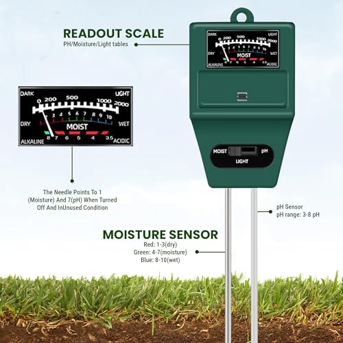 Image of Roots & Leaf Solar pH Meter for Soil Testing - New 3 in 1 Soil Moisture Sensor, Soil pH Meter for Agriculture & Solar Light Meter, Moisture Meter for Plants, Acidity Tester - Pack of 1