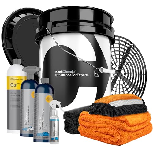 Auto Reinigungsset Außen | Koch Chemie: Wascheimer 20l + Deckel + Schmutzsieb Einsatz + Nano Magic Shampoo + Insect&DirtRemover + Gentle Snow Foam + Allround Quick Shine |Trockentuch + Waschhandschuh