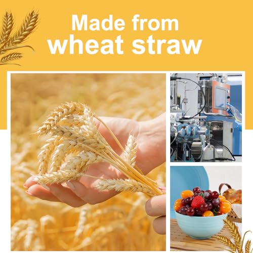 Image of Rubtlamp 16pcs Wheat Straw Dinnerware Set, Unbreakable Plates And Bowls Sets of 4, Plastic Plates Set Reusable (Light Deep Four Colors) Daily