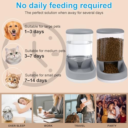 Druuzyl Wasserspender Futterspender für Katze und Hund 2×3,8 L Automatischer Futterspender, Katzenfutterspender und Katzenwasserspender für kleine und mittelgroße Haustiere