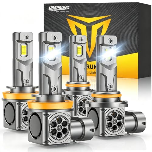 Image of Ursprung ๐๐๐๐ ๐๐ฉ๐ ๐ซ๐๐๐๐ H11 9005 Light Bulbs Combo,๐๐๐๐๐๐๐๐ H8 /H9 HB3 Healight Housings 6500K Cool White,Real 1:1 Mini Size, IP68 Waterproof, Plug and Play, Pack of 4