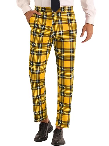 Lars Amadeus Plaid Dress Pants for Men's Slim Fit Straight Leg Formal Tartan Pattern Pants