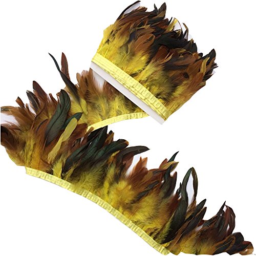 KOLIGHT Pack of 10 Yards Natural Rooster Hackle Feather Trim Fringe 5-7" in Width DIY Decoration (Yellow)