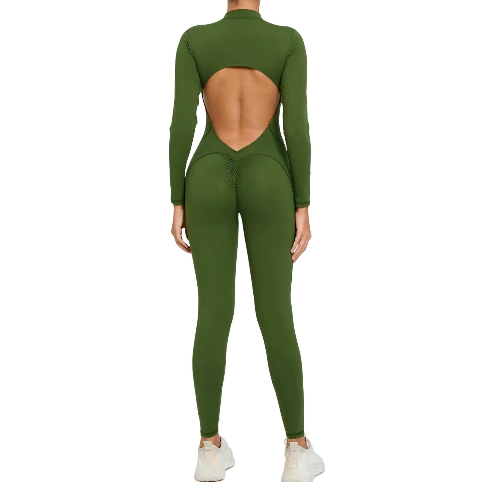 Collant Maniche Lunghe con Cerniera da Yoga Tuta da Yoga Corpi Monopezzo Set da Donna Set di Fitness Sport Senza Abbigliamento Sportivo-Verde-s
