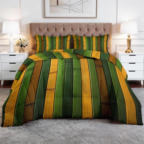 Genérico Verde Edredón Nórdico Campo Plantas Bambú Trapunta con Acolchado en Diamante, Microfibra Premium, Suave y Transpirable – Todo en Uno, Set de Ropa de Cama 150 x 220 cm 3 Piezas