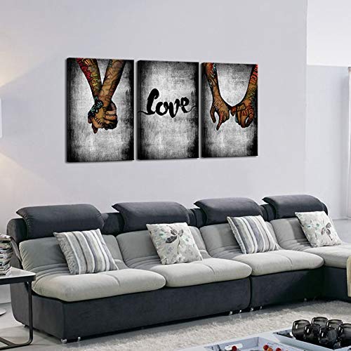 Sechars Graffiti Canvas Wall Art Love Hand In Hand Painting Poster Print Abstract Pop Art For Bedroom Over The Bed Decoration Lover Artwork Framed Ready To Hang 16X24Inchx3Pcs #TOP3