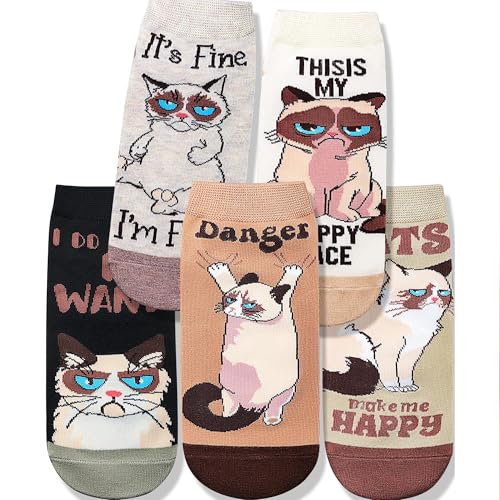 Lustige Katzen Socken Damen - Süße Sneakersocken Geschenk Katzenliebhaber