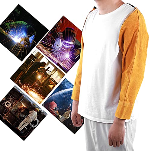 Tomantery Welder Orange Heat Resistant Fire Retardant Line Stitching Protective Sleeve Cowhide Material for Welding