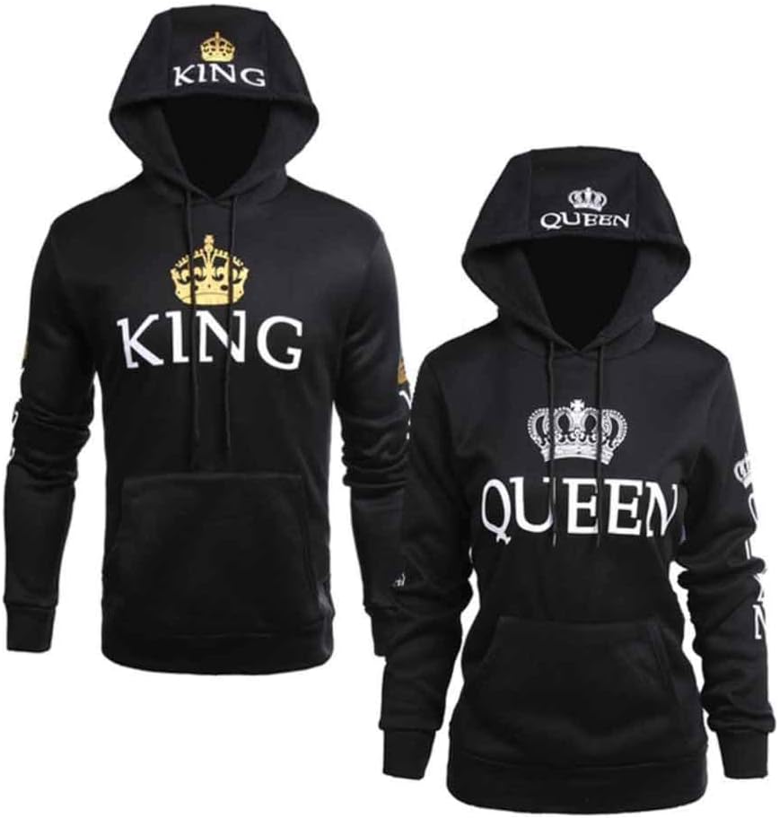 CHIYEEE King Queen Matching Couple Pullover Hoodie Set Men Women Sweatshirts
