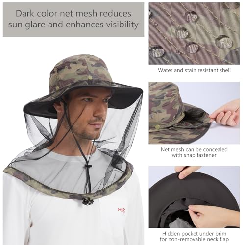 Image of BASSDASH UPF 50+ Mosquito Sun Hat with Hidden Head Net and Neck Flap for Men Women Outdoor Fishing Hiking Camping