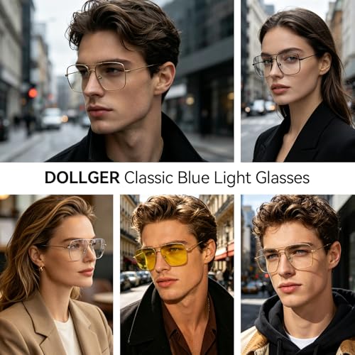 Image of Dollger Oversized Blue Light Glasses for Men Classic Clear Lens Non Prescription Metal Aviator Square Frame Glasses Women