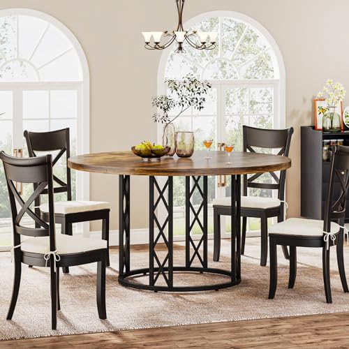 LITTLE-TREE-47-inch-Rustic-Round-Dining-Table-Farmhouse-Kitchen-Table-Dinner-Table-with-Metal-Base-for-Dining-Room-Kitchen-Living-Room LITTLE TREE 47 inch Rustic Round Dining Table Farmhouse Kitchen Table Dinner Table with Metal Base for Dining Room Kitchen Living Room