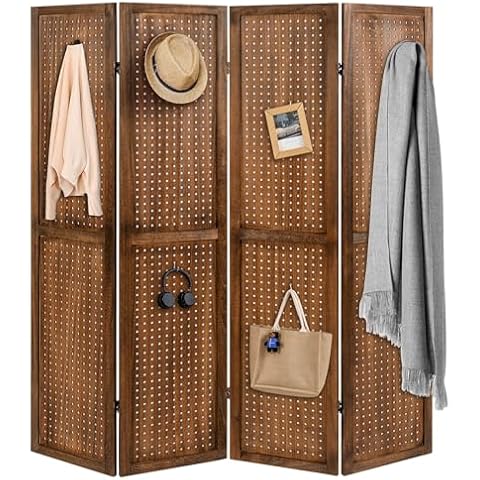 COSTWAY 4 Panel Folding Room Divider with Pegboard Cover