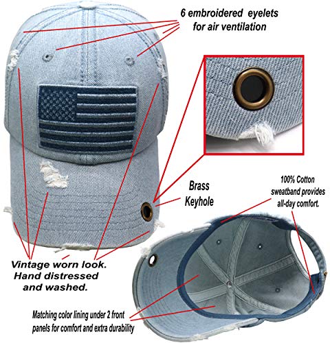Image of Antourage American Flag Unisex Baseball Hat for Men and Women | USA Flag Mesh Snapback Flat Visor Cap + 2 Patriotic Patches
