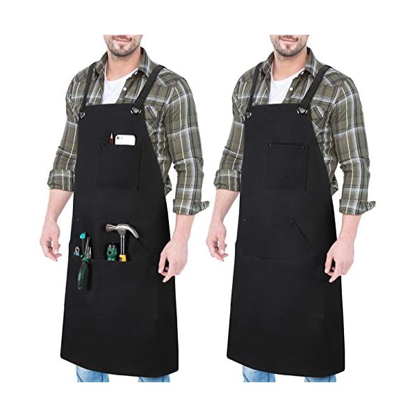 BAIGIO Delantal de Trabajo para Hombre, de Lona, Duradero, con 3 bolsillos, Delantal para Herramientas para Carpintero… - Imagen 5