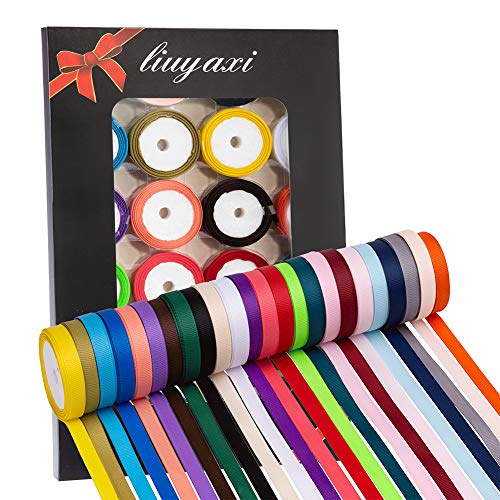 96 Yard Grosgrain Ribbon , 3/8" X 4 Yard/Roll, 24 Colors Fabric Ribbons Roll Perfect For Wedding, Gift Wrapping, Bow Making & Other Projects #TOP30