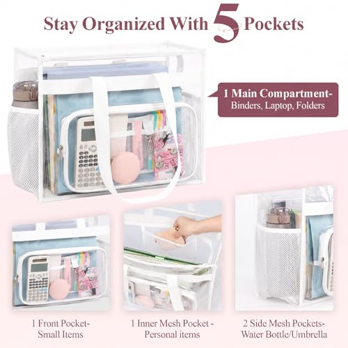 Image of PACKISM Clear Tote Bag for School - Large Heavy Duty Clear Tote for Girls | See Through PVC, Wide Zipper Opening, Front Pocket Keeps Essentials Visible for Students, Class, Work, Daily Carry, Age 12+