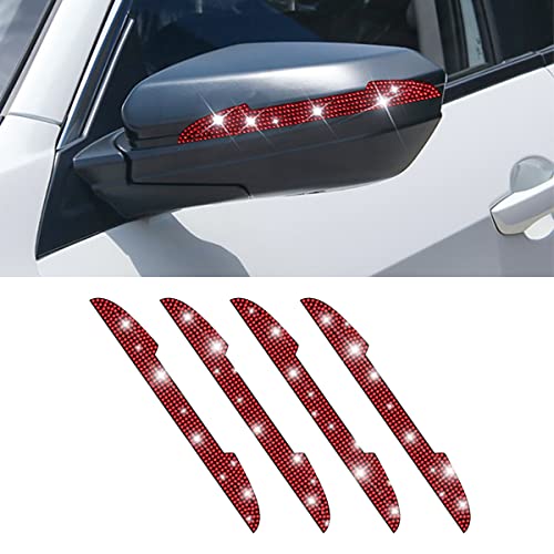 BLAU GRUN 4 PCS Bling Rhinestone Car Door Handle Scratch Protector, Universal for All Cars, Vehicles, SUVs, Car Side Rearview Mirror, Car Door Edge Guard, Car Exterior Accessories for Women Men (Red)