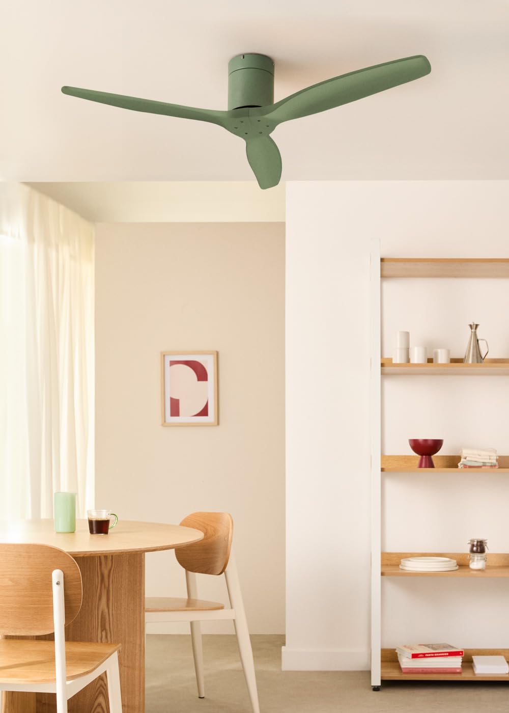 CREATE / WINDCALM M/Ventilateur de plafond ABS vert sauge avec télécommande / 40W, Silencieux, Ø132 cm, 6 vitesses, minuterie, fonction été-hiver