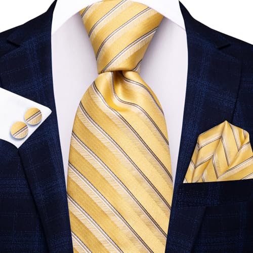 Image of Dubulle Mens Tie and Lapel Pin Paisley Striped Floral Necktie for Men Pocket Square Cufflinks 4PCS Set Wedding Party
