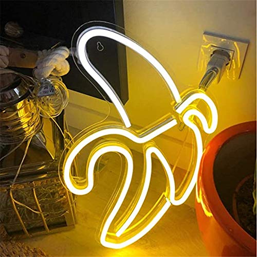 Banana LED Neon Sign Novelty Light Wall Art Decorative Wall Hanging Sign for Bedroom Living Room Kid’s Room Party Home Decor Neon Night Light USB Powered Large 11.6''x18'' (Warm Yellow Banana)
