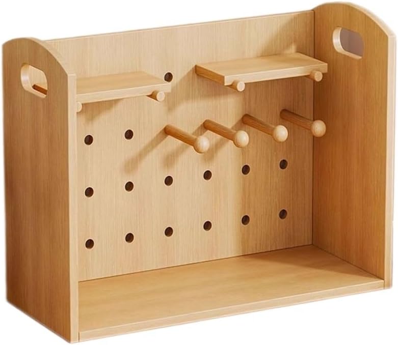 Bookshelf Storage Shelves Small Desktop Bookshelf Organizer, with Hooks, Density Board Display Stand, Backsplash with Holes, for alm