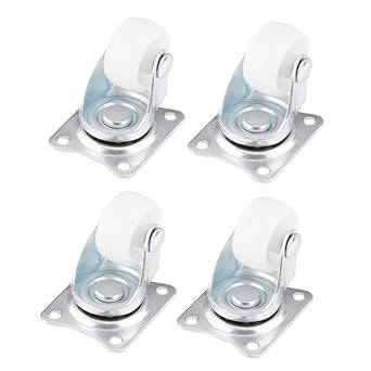 4pcs Universal Swivel Casters, 1 Inch White Polypropylene Wheels, 360 Degree Swivel with Iron Plate for Furniture Trolley Chairs, Smooth Mobility