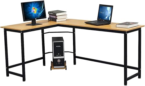 Goujxcy Escritorio esquinero moderno en forma de L, escritorio de oficina en casa, escritorio para juegos, computadora portátil, estación de trabajo