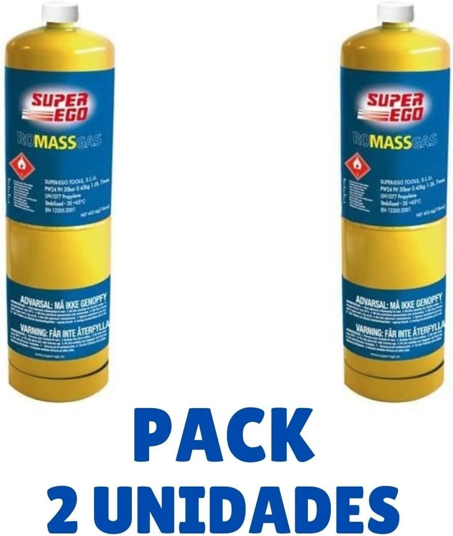 RASMACOR | Pack 2 Unidades Super Ego | Cartucho Romassgas | SEH024600 | Mezcla estabilizada de Gas metil-acetileno con propadieno | 35% más rápido Que el propano