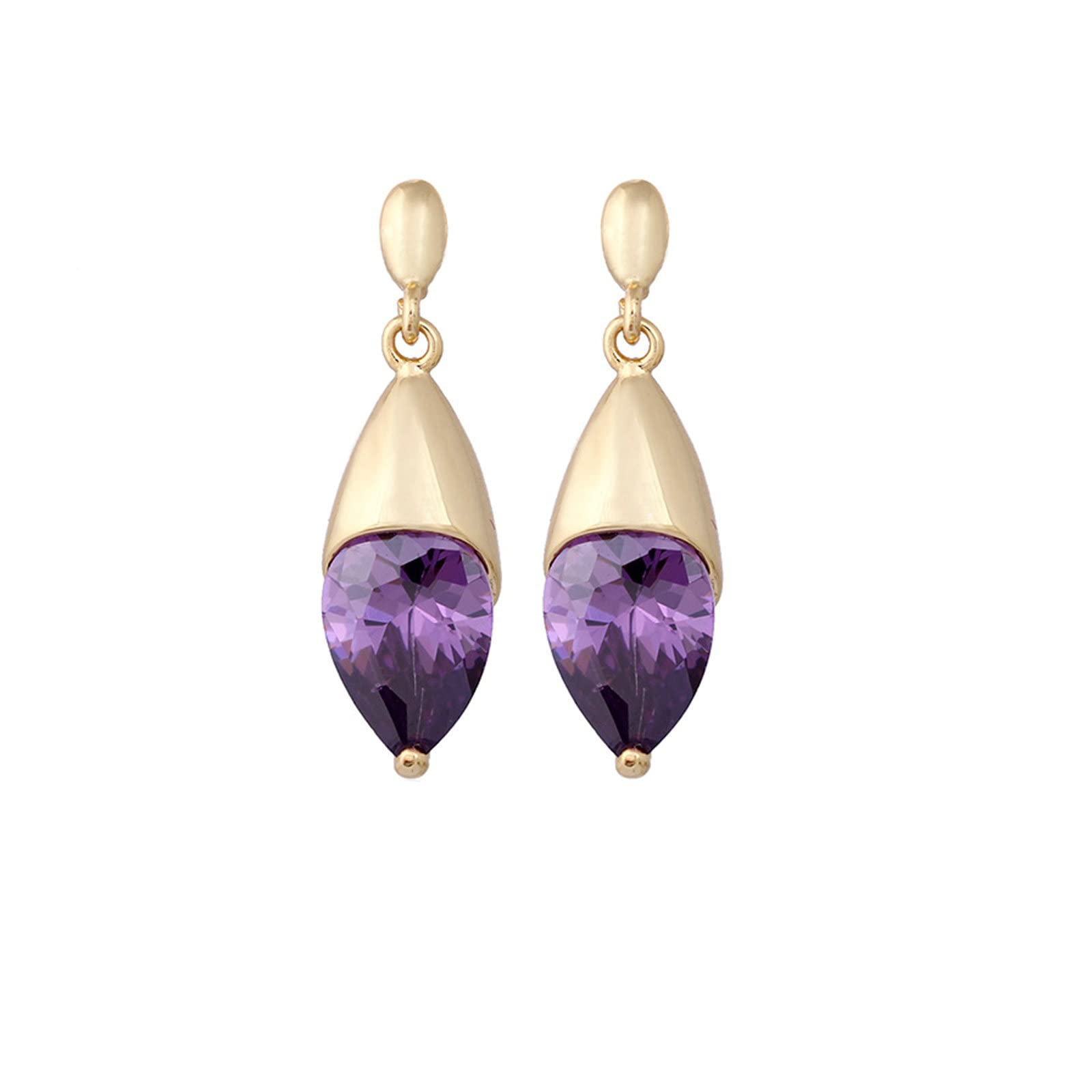 WZGWDC Ohrringe aus 9-karätigem Gold für Damen, mit Wassertropfen-Amethyst-Ohrhängern für Damen