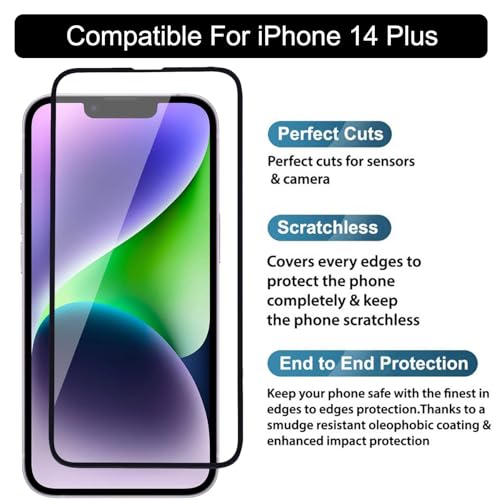 Image of Premium iPhone 14 Plus Tempered Glass with Camera Lens Protector - Ultimate Protection Kit Edge to Edge Screen Protector for iPhone 14 Plus 9H Hardness Ultra HD Anti-Scratch Case Friendly