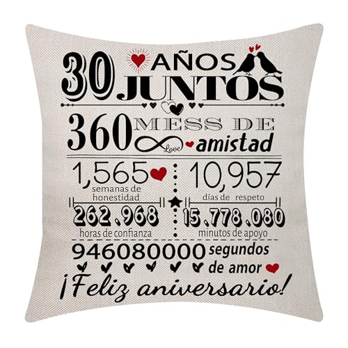 Aocaso 30º Aniversário de Casamento Capa de Almofada 45x45 Centímetros 30 Anos de Casamento Presente de Casamento Decoração para Casais Pais Mulheres Homens Marido Esposa Mãe Pai Amigos (30)