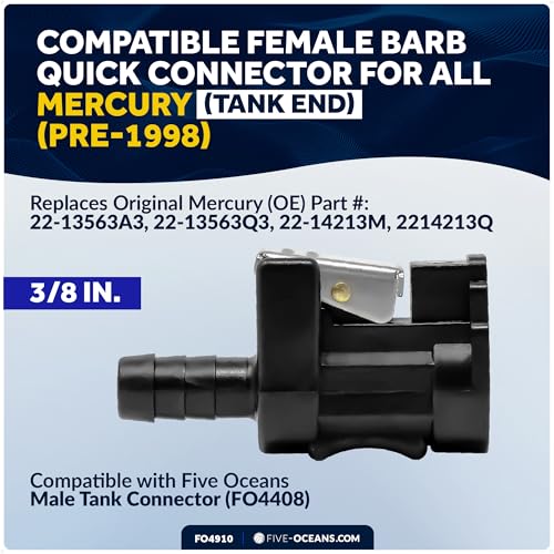 Image of Five Oceans 3 /8 inch Barb Female Fuel Line Connector Compatible with Mercury, Fits All Engine End and Tank End Male Fitting (Pre-1998) - FO4910