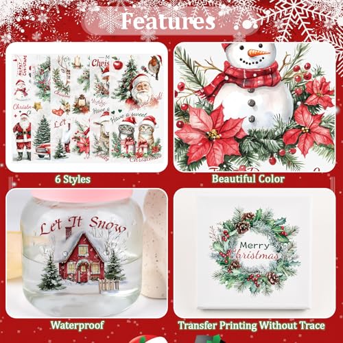WANDIC 6PCS Christmas Theme Rub On Transfer Stickers, Snowman, Reindeer - Image 4