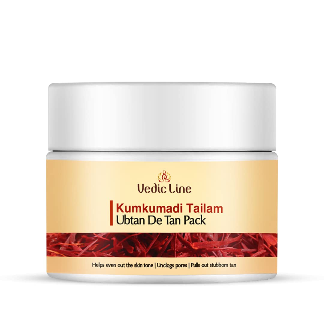 Vedic Line Kumkumadi Tailam De Tan Ubtan, Fades Tan, Blemishes & Pigmentation With Sesame Seed Oil And Aloe Barbadensis Leaf Juice For Dewy Glow Skin, 100Ml