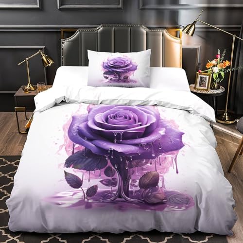 Housse de couette rose violette 3D microfibre douce de qualité supérieure - 3