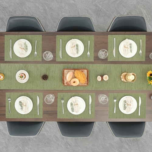 Myir JUN Tischsets Abwaschbar 6er Set, Gewebte Platzdeckchen Abwaschbar rutschfest Abgrifffeste Hitzebeständig, Vinyl Platzsets für küche Speisetisch Hotel, Platz-Matten 30x43.5cm (Grün)