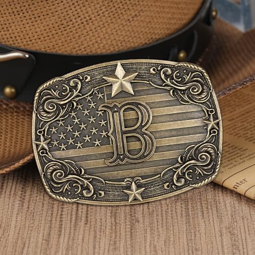 Image of Western Belt Buckle for Men Women Initial Letter A to Z Cowboy Belt Buckle Texas Buckle hebillas vaqueras para hombre