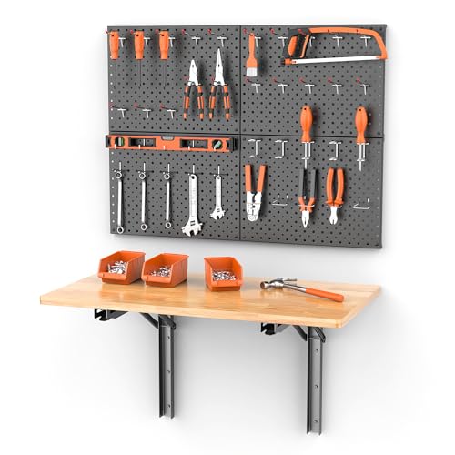 Image of Ultrawall Heavy Duty Folding Workbench with Pegboard - Wall-Mounted Work Table for Garage & Workshop with Accessories
