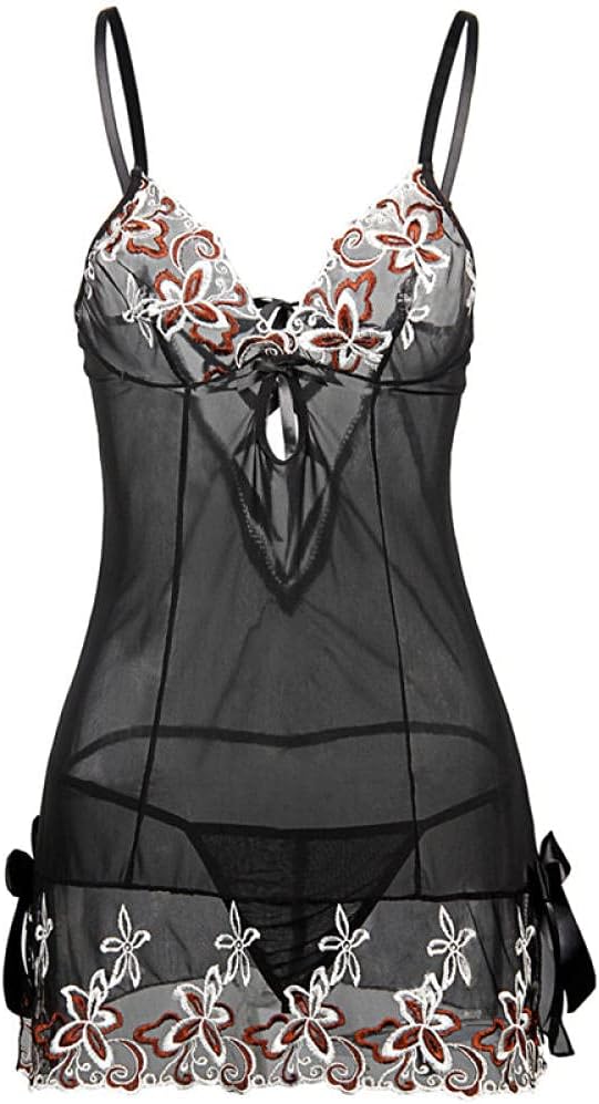 Women's Exotic Chemises & Negligees Sexy Lingerie Women Embroidered Deep V Neck Pajamas