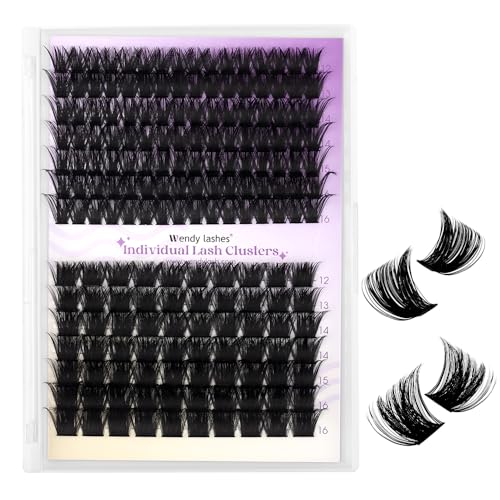 QUAFFLY DIY Lash Extension Kit 100D+150D Volume Lash Clusters with Spikes Lash Extension Kit Bottom Lashes Wispy Cluster Eyelash Extensions Kit with Lash Bond and Seal Tweezer Brush Easy To Apply
