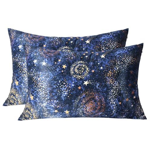 MANSPHIL King Real Mulberry Silk Pillowcase 2 Pack Blue Starry