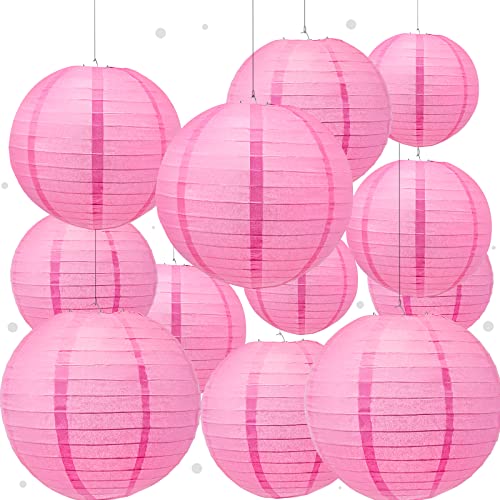 Vastar 12Pcs Paper Lantern Set, 6”/8”/10” Paper Lanterns for Indoor and Outdoor Decoration, Decorative Round Chinese Paper Lanterns for Weddings, Anniversaries, Baby Showers, Birthday Parties
