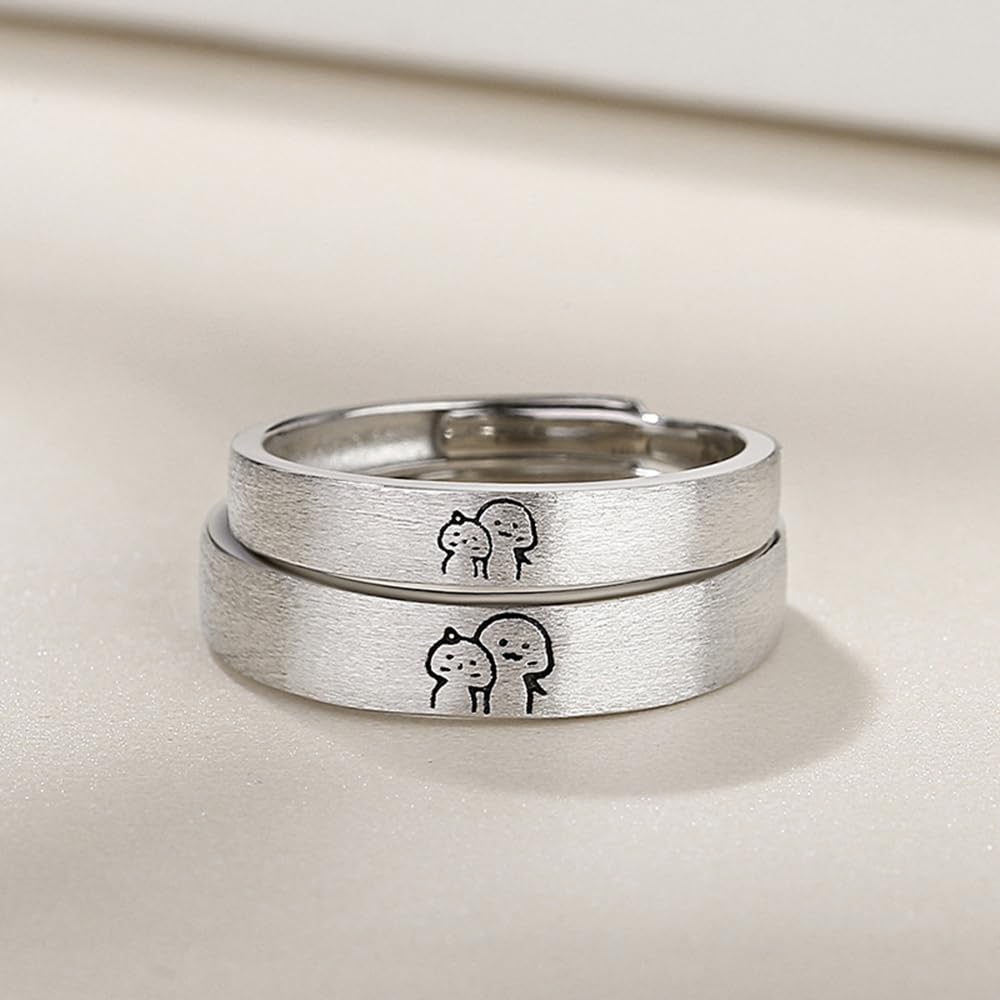 Anelli di coppia in argento sterling con bel gatto per lei e lui regolabili per compleanno matrimonio fidanzamento amore senza fine set di anelli coordinati gioielli regalo per donne e uomini, Argento