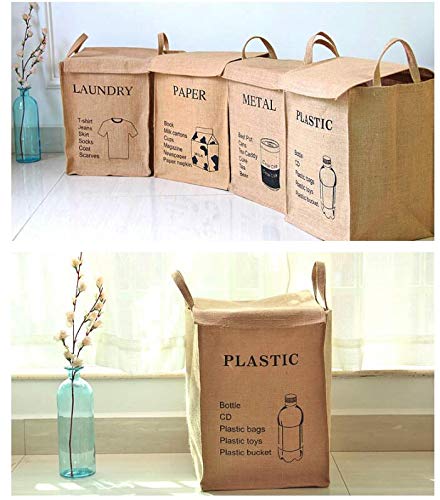 KiaoTime Jute Weave Recycling Bag Waste Bin Bags Basket for Home Kitchen Office - Natural Style Recycle Garbage Trash Sorting Bins Organizer Baskets Recycling Container