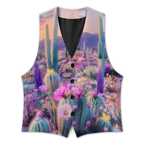 Cactus Succulent Mens Slim Fit Suit Vest Dress Waistcoat Casual Business Vest3