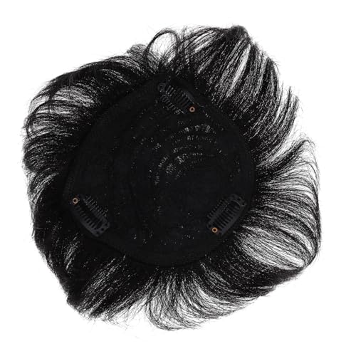 Veemoon Peluca para Hombres con Cabello Natural Reemplazo de Calvicie Postiza Realista de Color Negro Clip Antiviento Aspecto Natural y Confortable