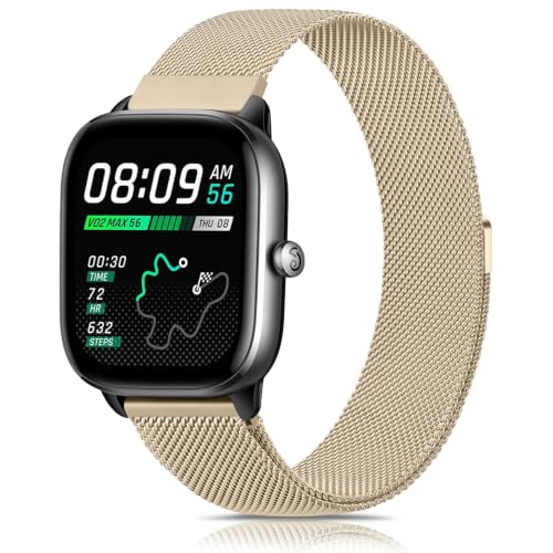 Amzpas Armband kompatibel mit Amazfit GTS 4 Mini/GTS 3 / GTS 2 / GTS 2 Mini/GTS 2e, Edelstahl Metall Ersatzarmband mit Starken Magneten für Amazfit Bip/Bip lite/Bip U Pro/Bip 3 / Bip 3 Pro