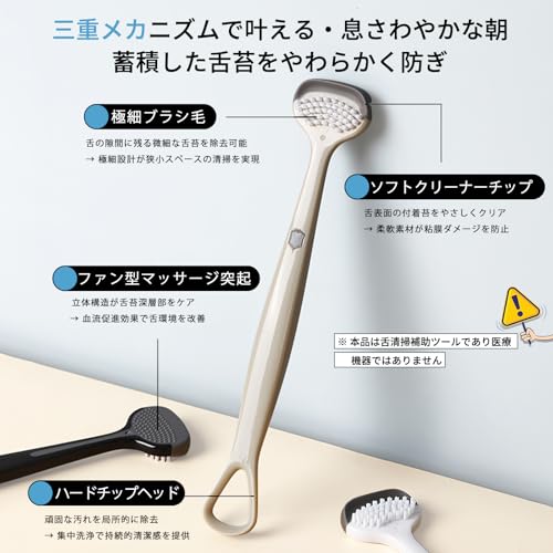 Gegoup 舌ブラシ 舌磨き ブラシ 舌クリーナー 3効果 口臭ケア 多機能 舌苔 除去 低刺激 口臭対策 口臭予防 人間工学設計 防滑グリップ 嘔吐反射防止 歯科専売品 携帯用 家庭用 の商品画像 5