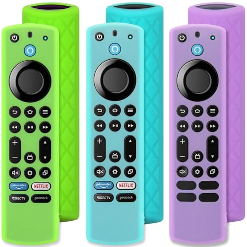 Pinowu Silicone Remote Case (3pcs, Glow in The Dark) for Fire TV Stick 4K Max/Insignia/Pioneer/Omni (QLED) Series Alexa Voice Remote Enhanced w/Lanyard (Green+ Turquoise+ Purple)
